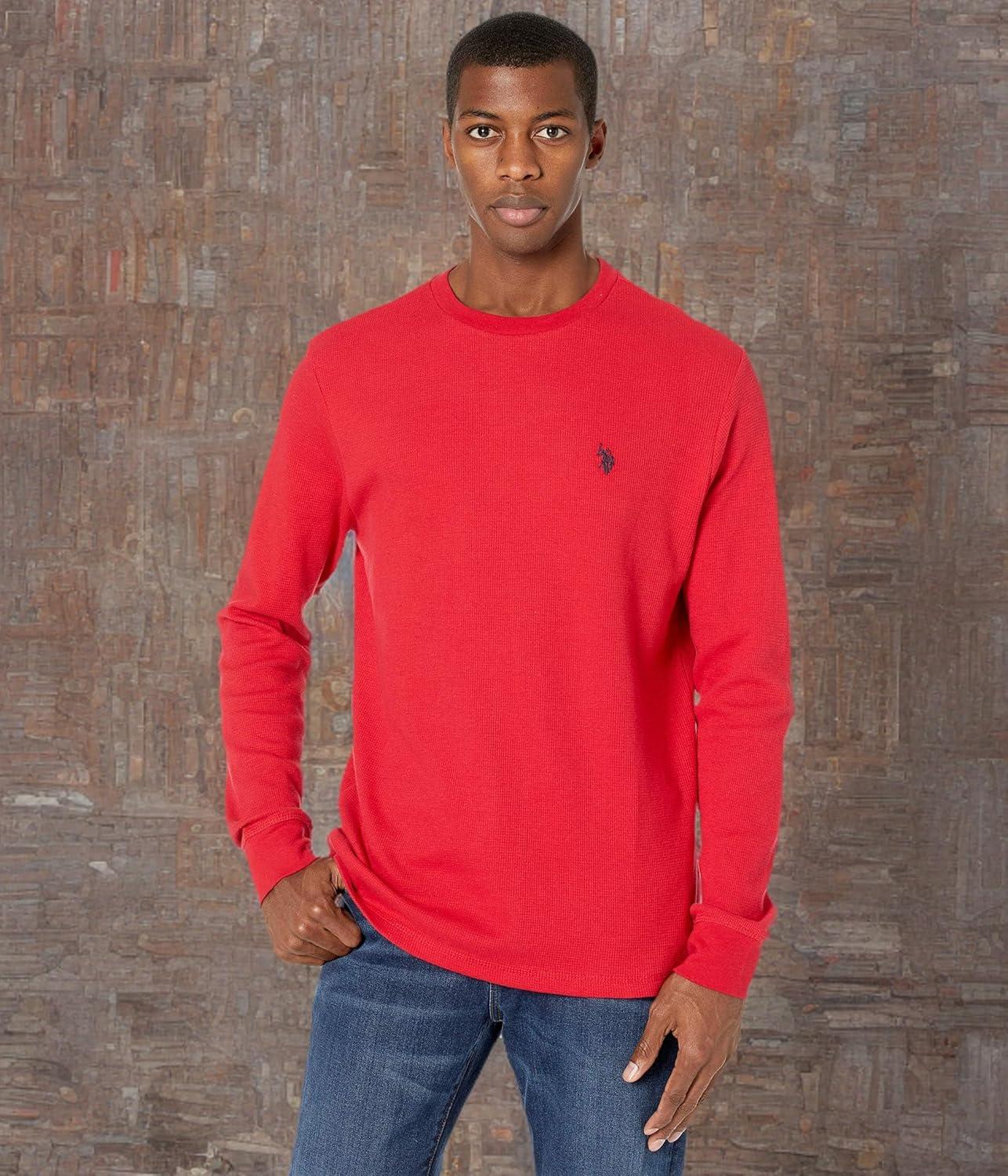 image:imageUS Polo Assn Mens Long Sleeve Crew Neck Solid Thermal ShirtEngine Red