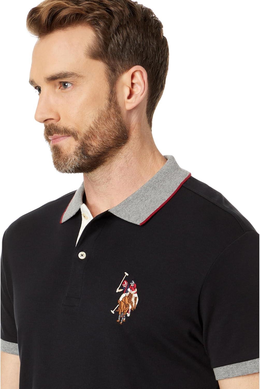 image:imageUS Polo Assn Mens Short Sleeve Slim Fit Multicolor Pony Interlock Polo ShirtBlack
