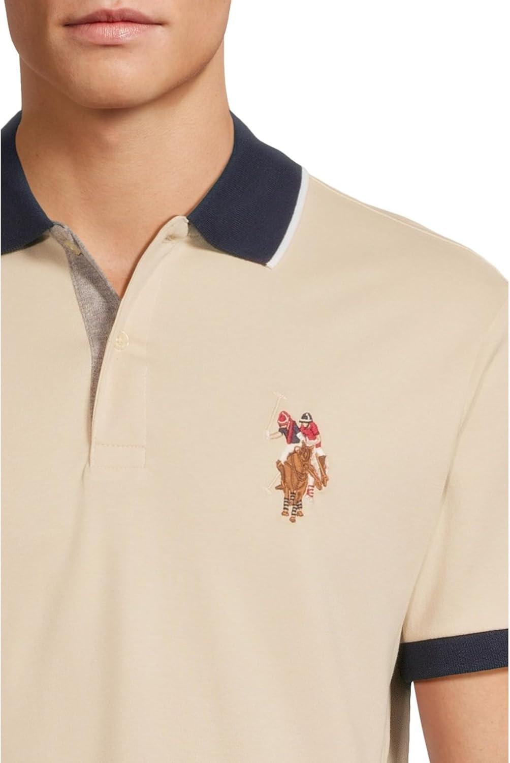 image:imageUS Polo Assn Mens Short Sleeve Slim Fit Multicolor Pony Interlock Polo ShirtOyster Sand