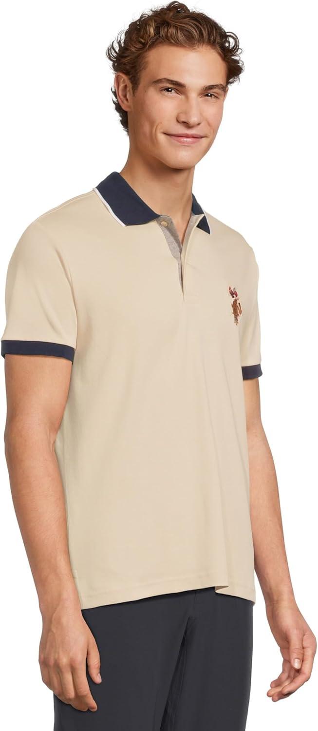 image:imageUS Polo Assn Mens Short Sleeve Slim Fit Multicolor Pony Interlock Polo ShirtOyster Sand