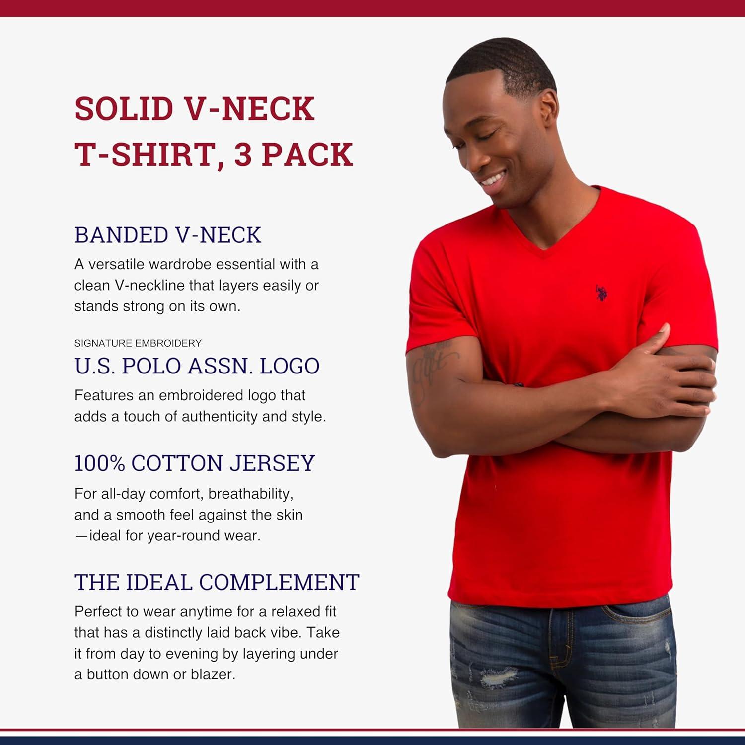 image:imageUS Polo Assn Mens VNeck TeeClassic NavyWhiteEngine Red