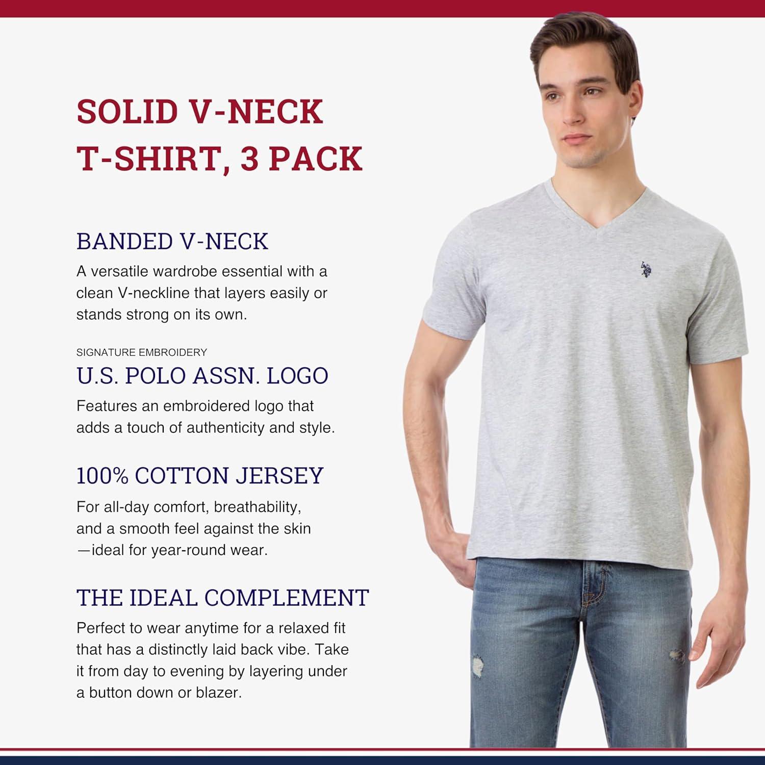 image:imageUS Polo Assn Mens VNeck TeeHeather GreyWhiteBlack