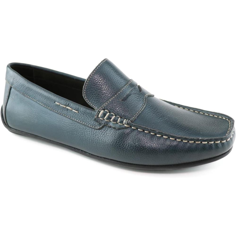 image:imageMens Leather Casual Slip On Penny LoafersNavy Grainy