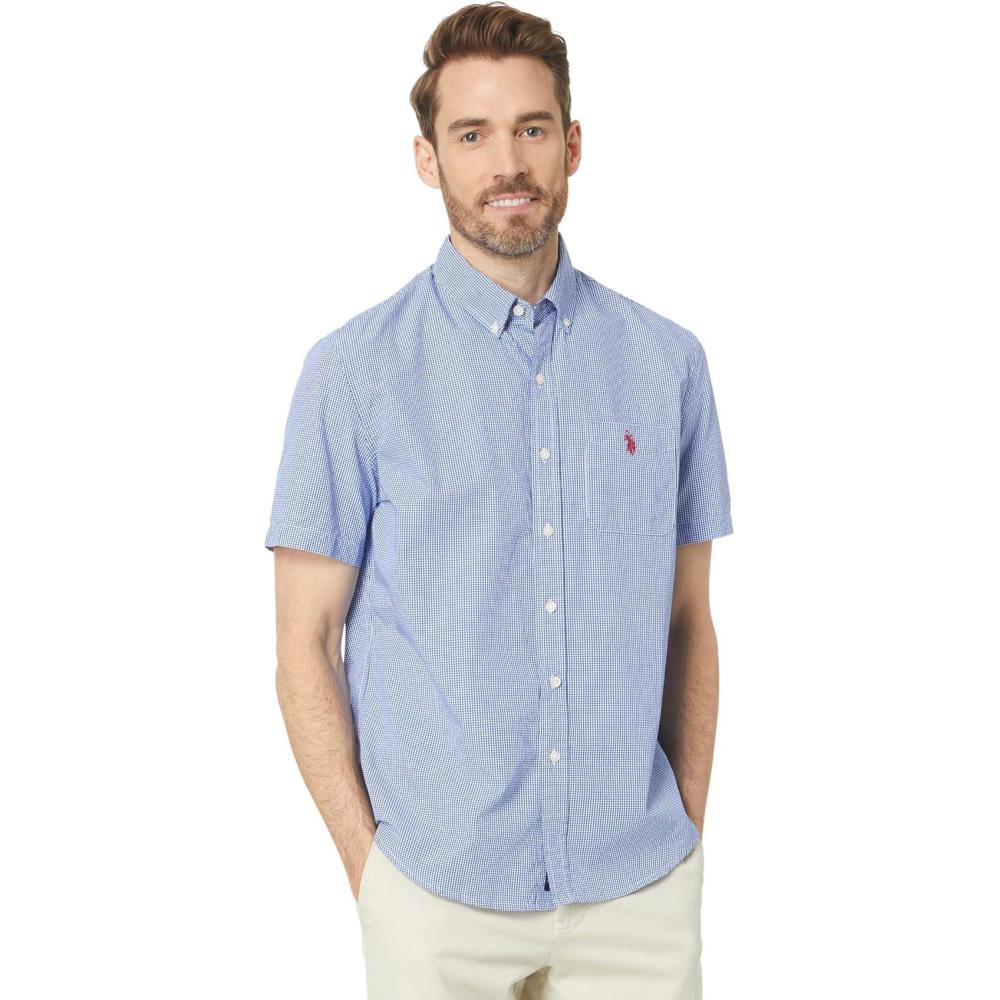 image:imageUS POLO ASSN Short Sleeve CVC YarnDye Poplin Woven ShirtBlue Raft