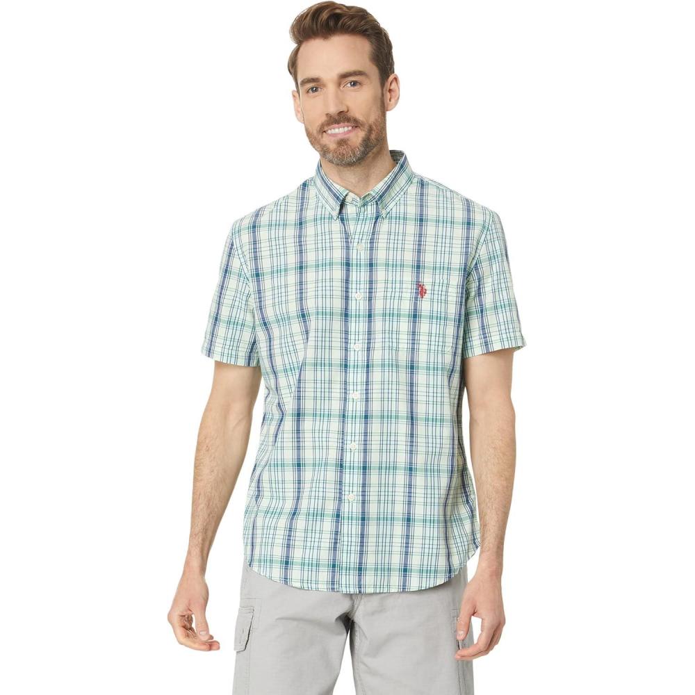 image:imageUS POLO ASSN Short Sleeve CVC YarnDye Poplin Woven ShirtPatina Green