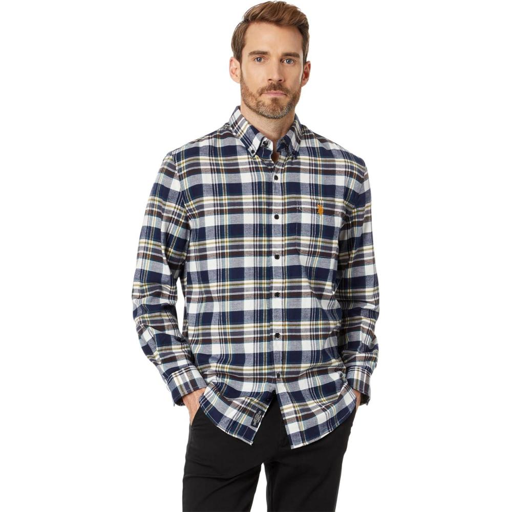 image:imageUS Polo Assn Long Sleeve YarnDye Stretch Peached Twill Woven Shirt Classic Navy SM