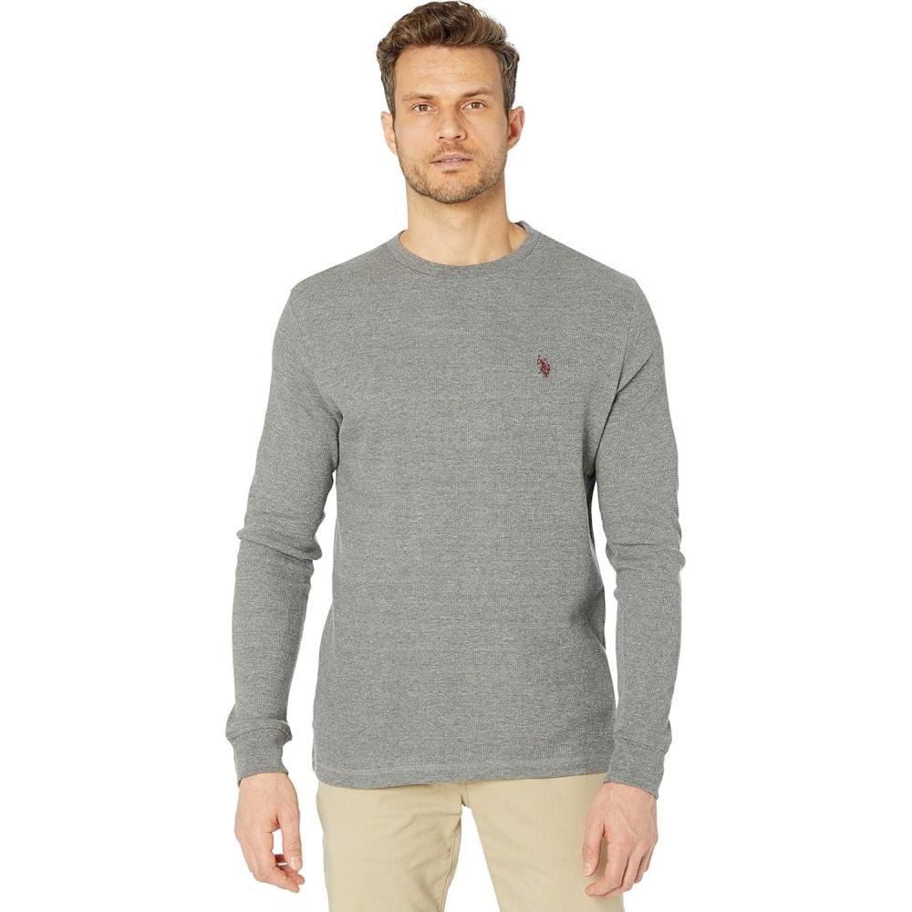 image:imageUS Polo Assn Mens Long Sleeve Crew Neck Solid Thermal ShirtCampus Grey Heather