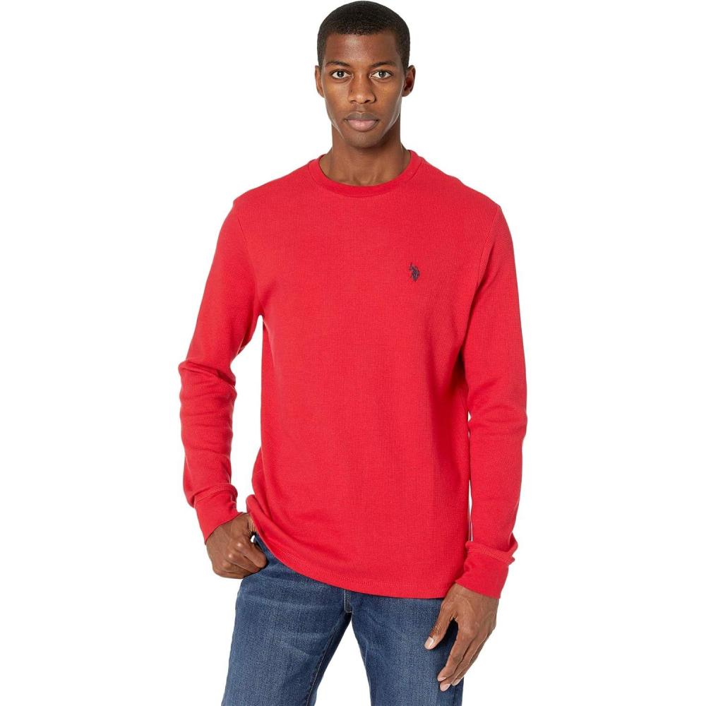 image:imageUS Polo Assn Mens Long Sleeve Crew Neck Solid Thermal ShirtEngine Red