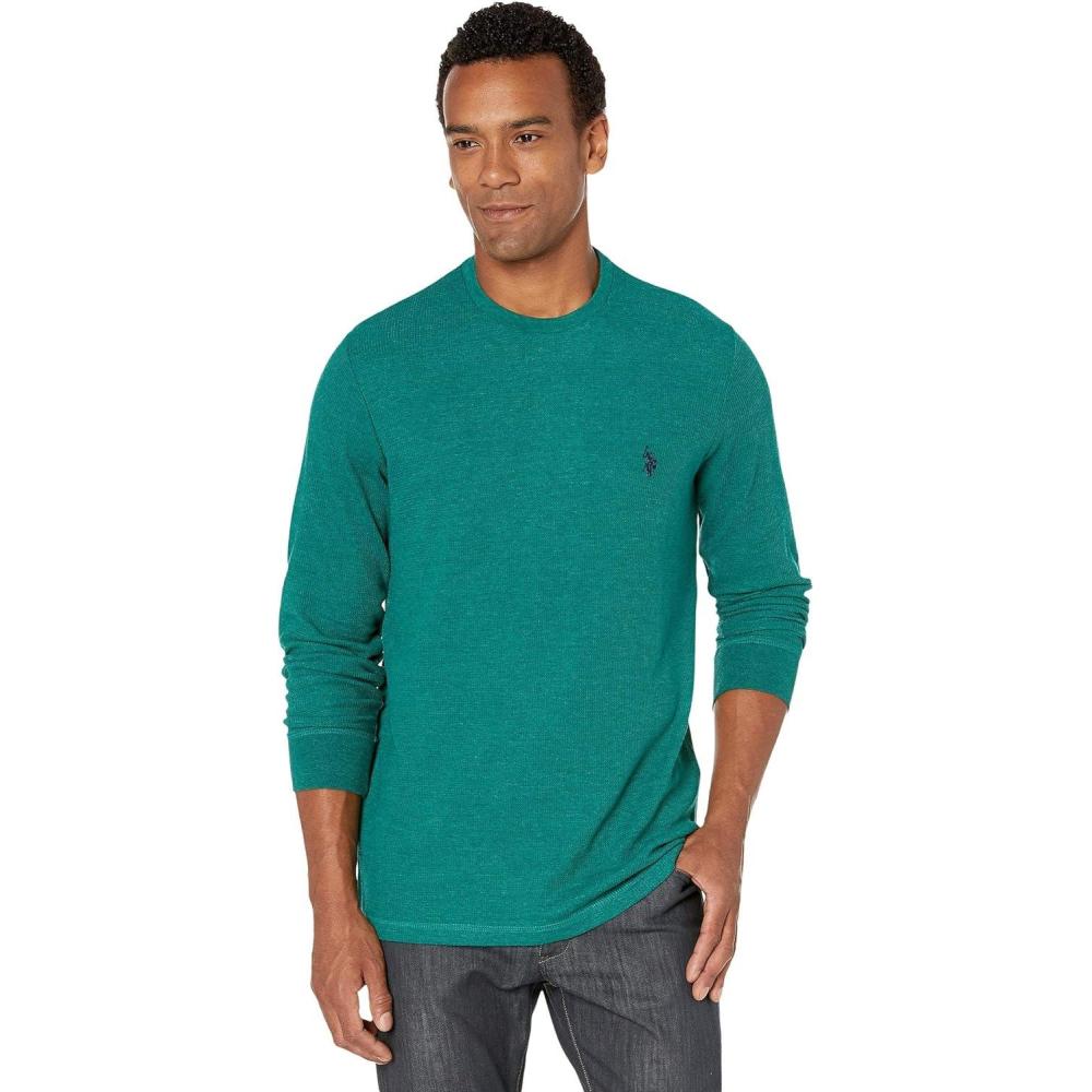 image:imageUS Polo Assn Mens Long Sleeve Crew Neck Solid Thermal ShirtPeacock Heather