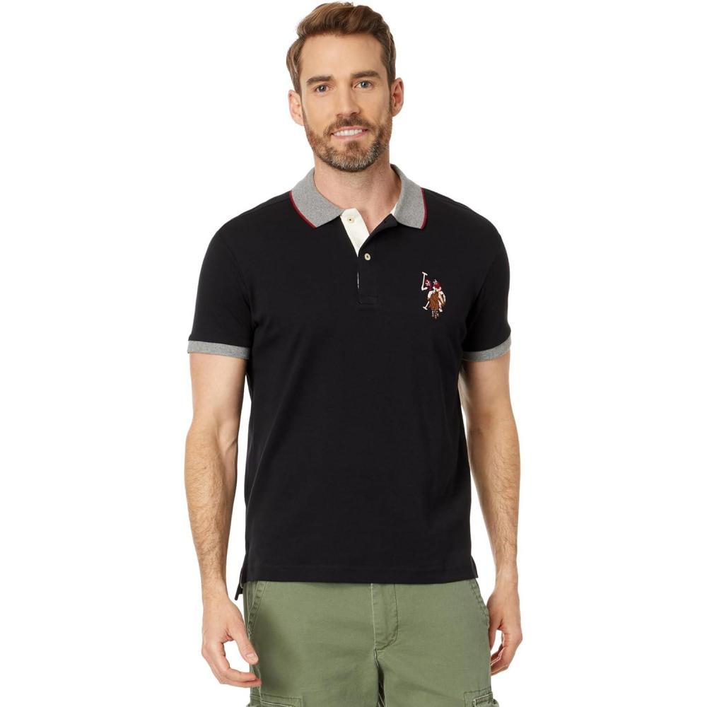 image:imageUS Polo Assn Mens Short Sleeve Slim Fit Multicolor Pony Interlock Polo ShirtBlack