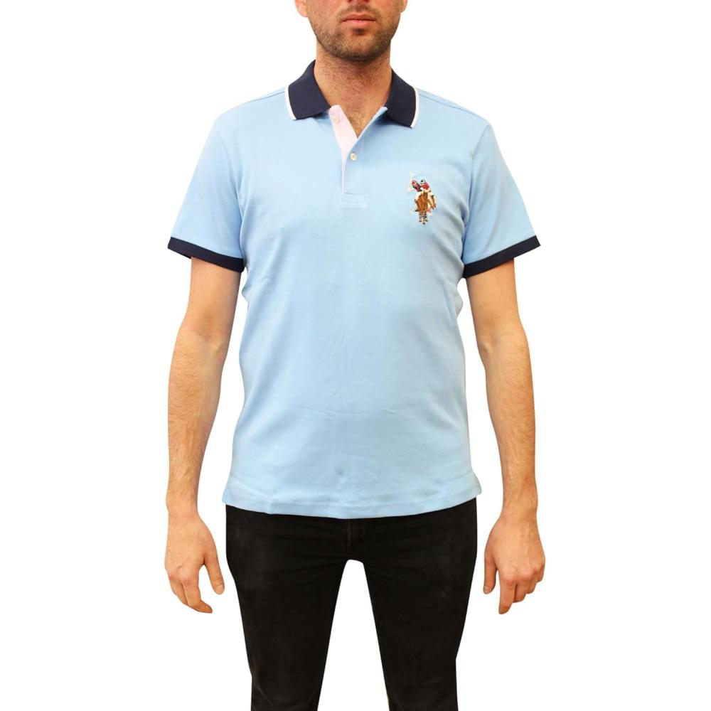 image:imageUS Polo Assn Mens Short Sleeve Slim Fit Multicolor Pony Interlock Polo ShirtBlue Coast
