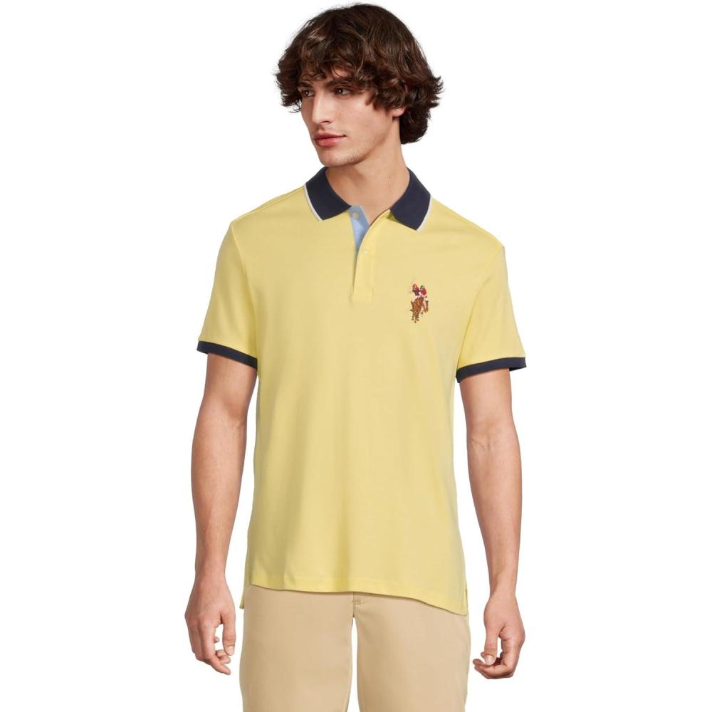 image:imageUS Polo Assn Mens Short Sleeve Slim Fit Multicolor Pony Interlock Polo ShirtPopcorn