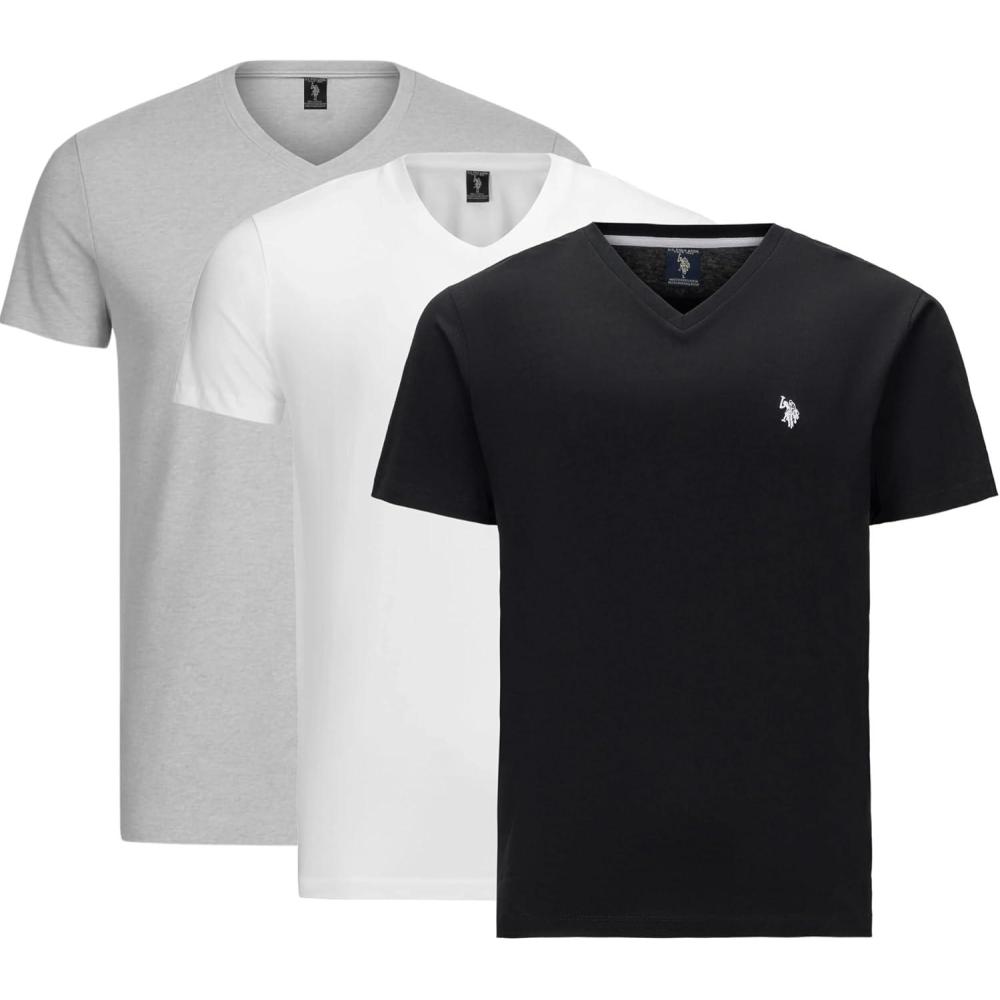 image:imageUS Polo Assn Mens VNeck TeeHeather GreyWhiteBlack