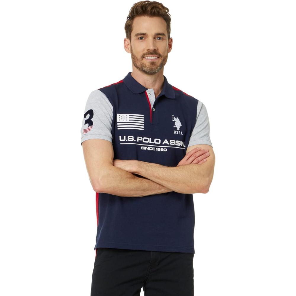 image:imageUS Polo Assn Slim Fit Contrast Body Knit Polo ShirtClassic Navy