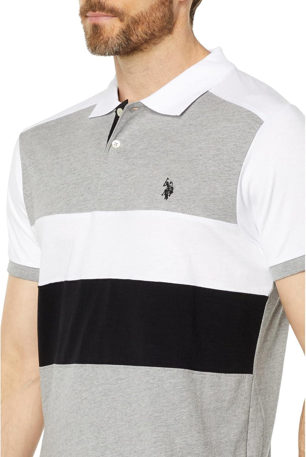 image:imageUS POLO ASSN Slim Fit Chest Stripe ColorBlock PoloHeather GreyWhite