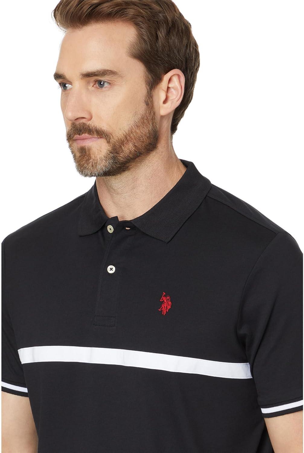 image:imageUS Polo Assn Mens Short Sleeve Thin Stripe Colorblock Jersey Knit Polo ShirtBlack