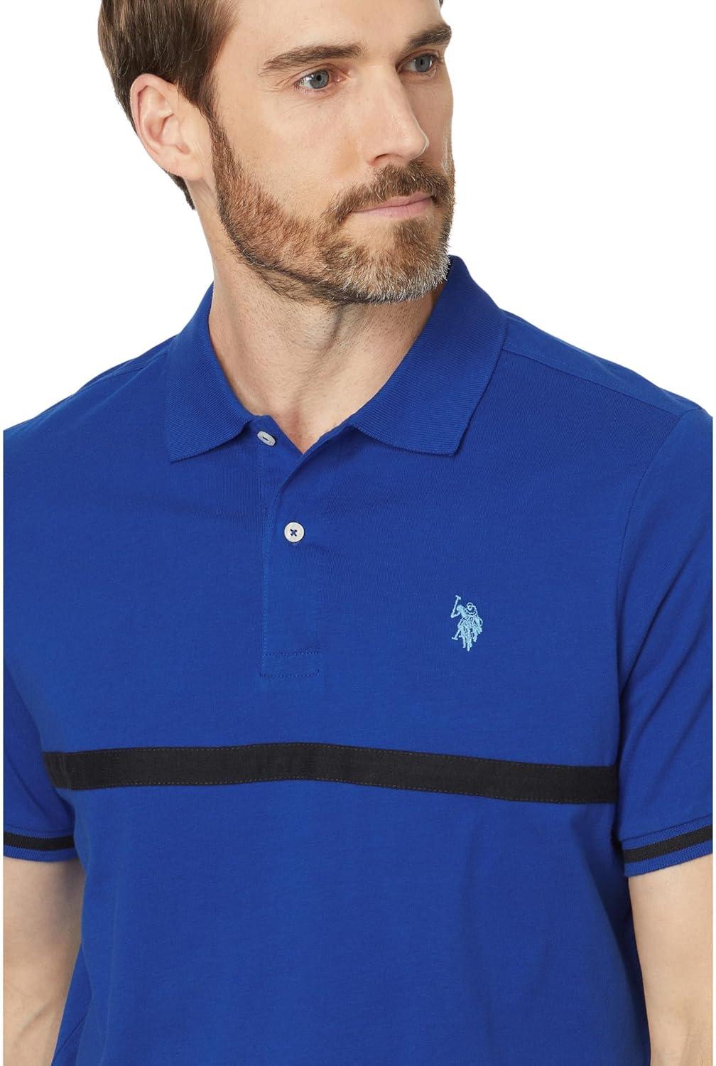 image:imageUS Polo Assn Mens Short Sleeve Thin Stripe Colorblock Jersey Knit Polo ShirtBlue Raft