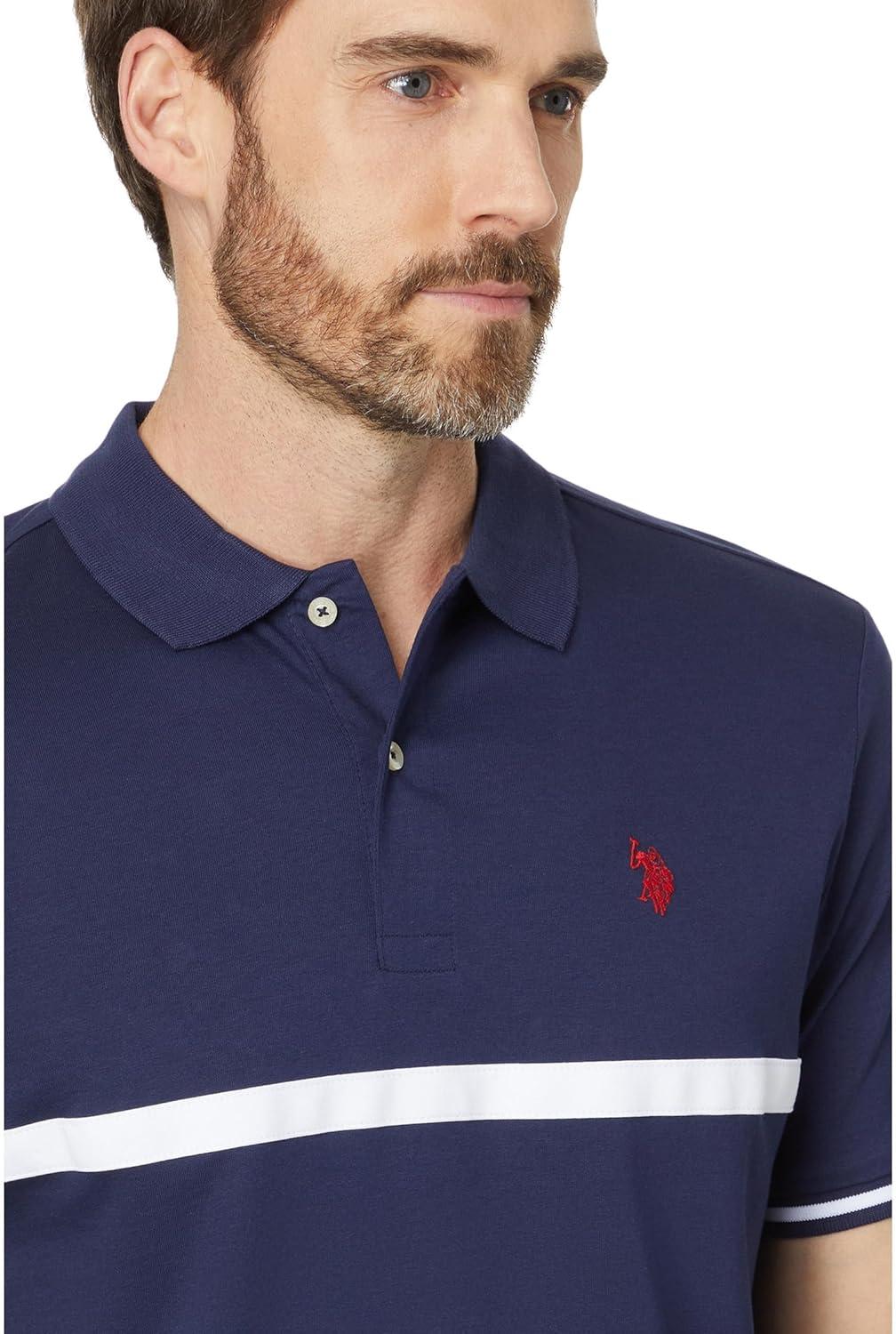 image:imageUS Polo Assn Mens Short Sleeve Thin Stripe Colorblock Jersey Knit Polo ShirtClassic Navy