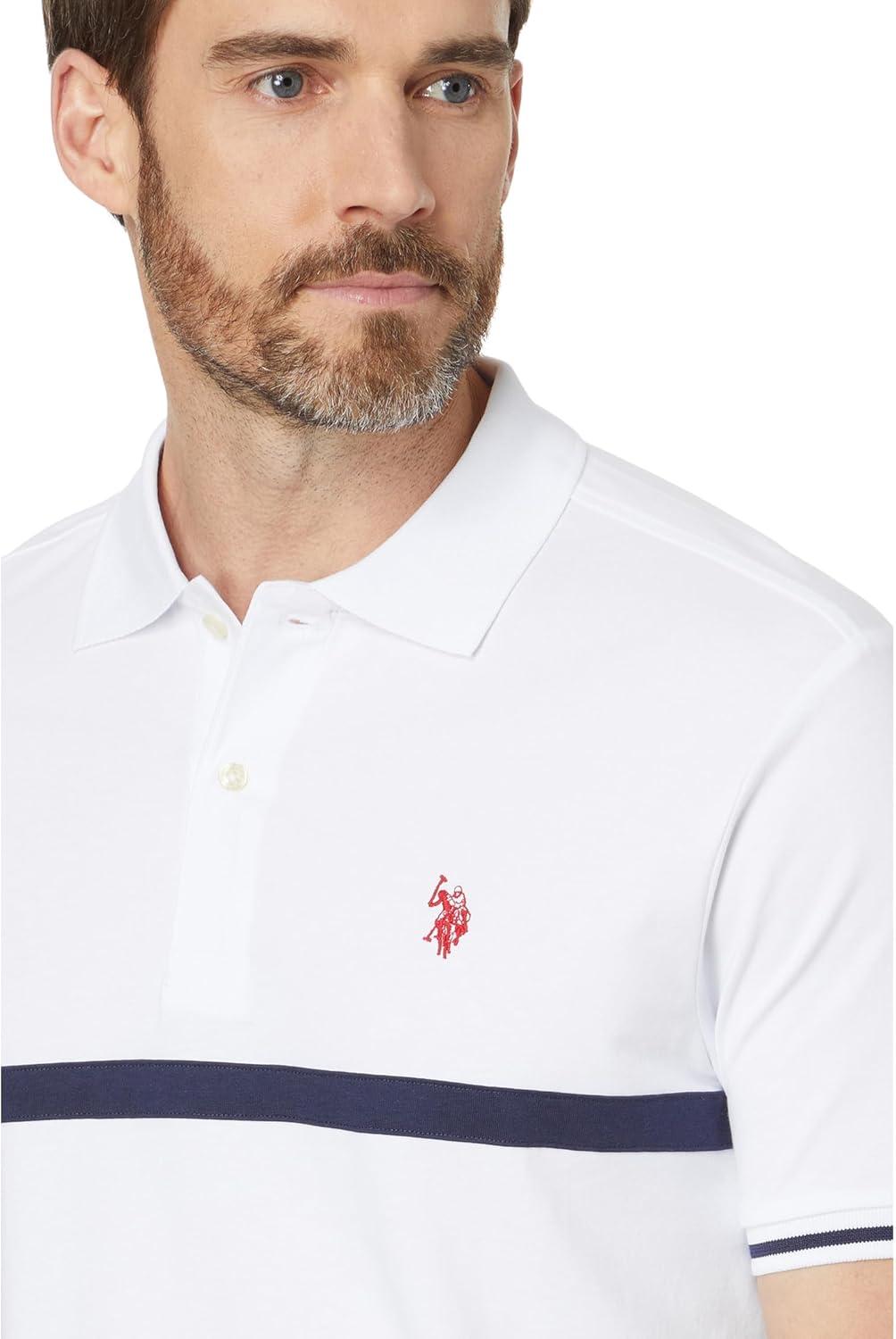 image:imageUS Polo Assn Mens Short Sleeve Thin Stripe Colorblock Jersey Knit Polo ShirtWhite