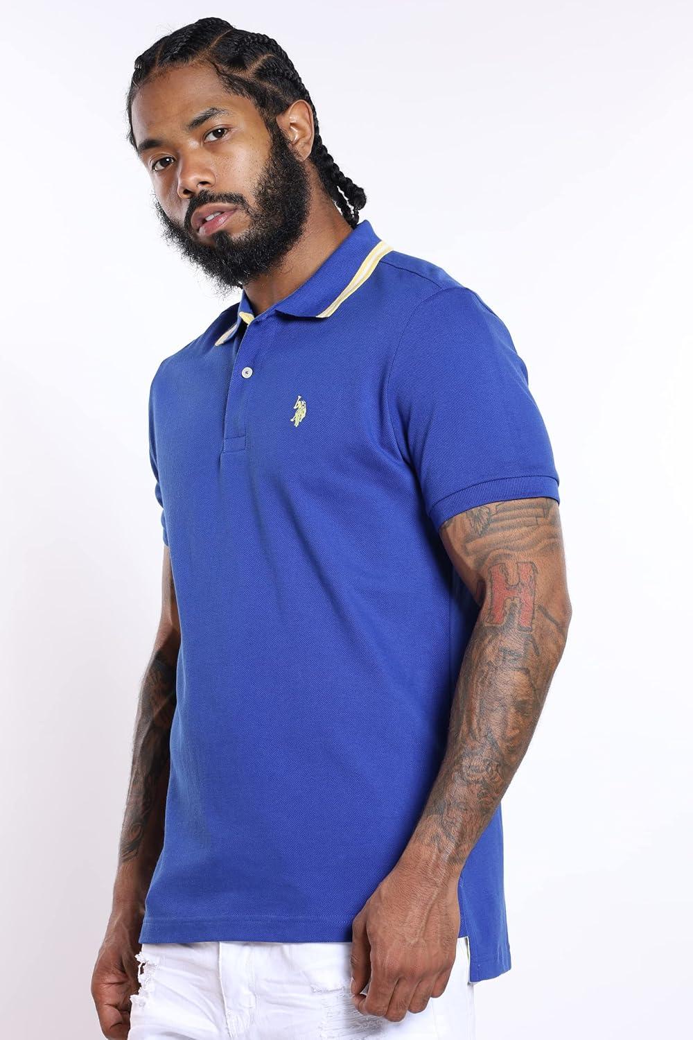 image:imageUS Polo Assn Mens Slim Fit Solid Pique Polo ShirtCobalt BlueYellow