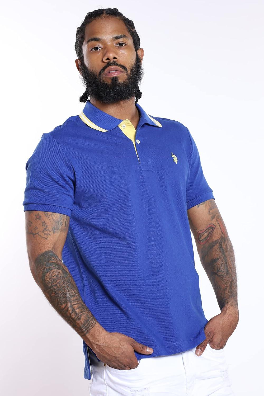 image:imageUS Polo Assn Mens Slim Fit Solid Pique Polo ShirtCobalt BlueYellow
