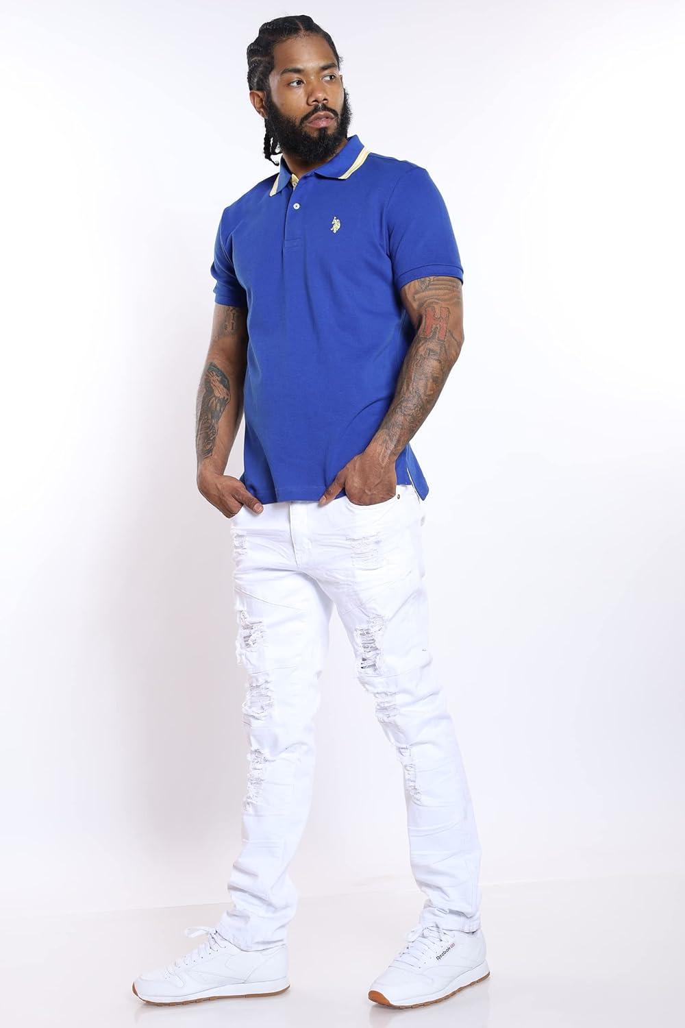 image:imageUS Polo Assn Mens Slim Fit Solid Pique Polo ShirtCobalt BlueYellow