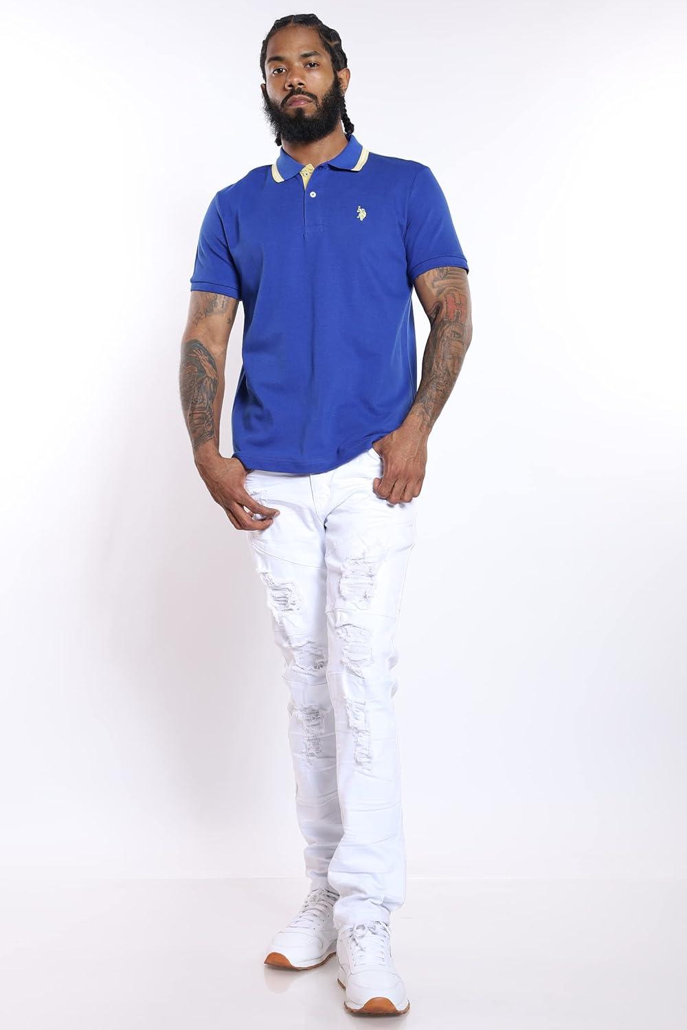 image:imageUS Polo Assn Mens Slim Fit Solid Pique Polo ShirtCobalt BlueYellow