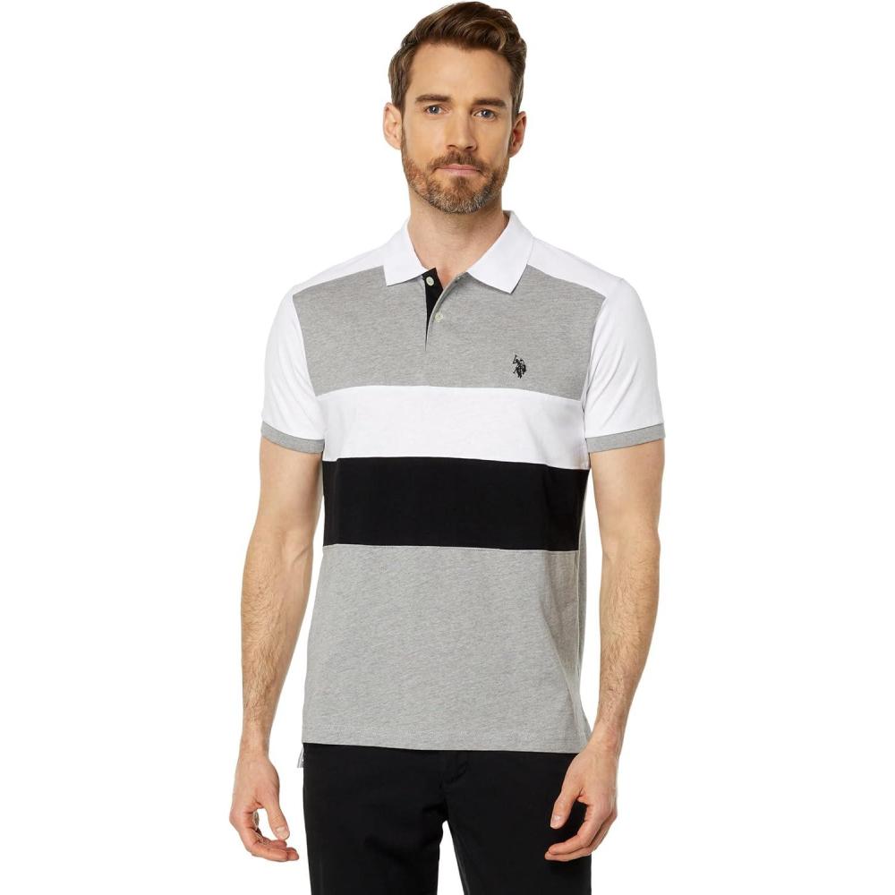 image:imageUS POLO ASSN Slim Fit Chest Stripe ColorBlock PoloHeather GreyWhite