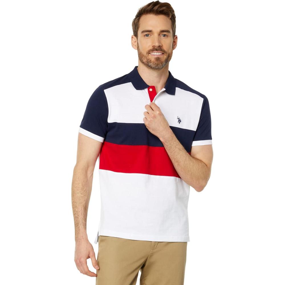 image:imageUS POLO ASSN Slim Fit Chest Stripe ColorBlock PoloWhite