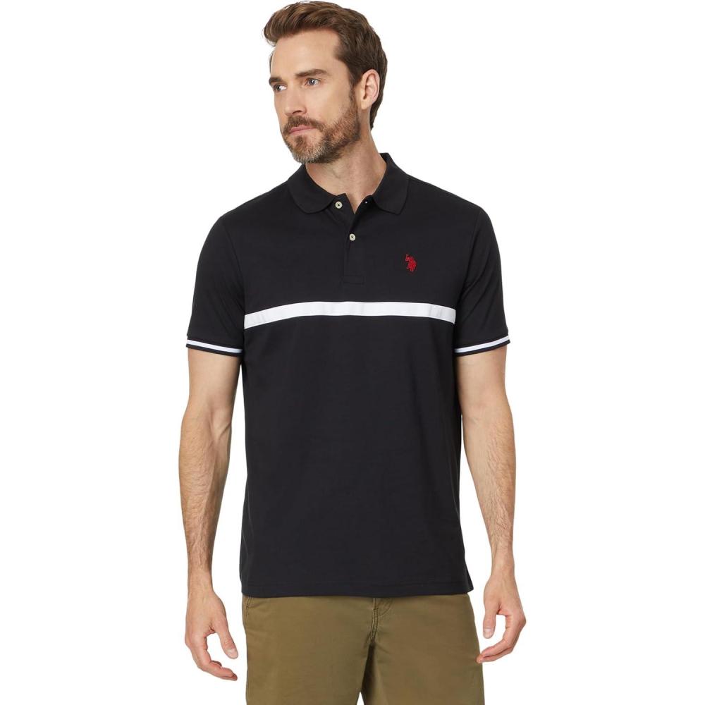image:imageUS Polo Assn Mens Short Sleeve Thin Stripe Colorblock Jersey Knit Polo ShirtBlack