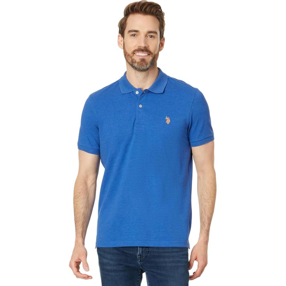 image:imageUS Polo Assn Mens Slim Fit Solid Pique Polo ShirtCobalt Heather