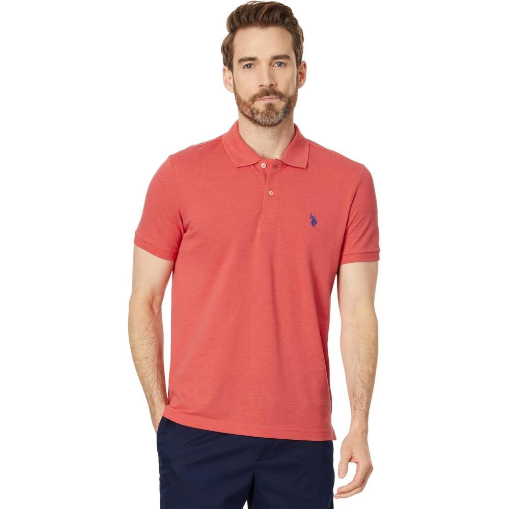 image:imageUS Polo Assn Mens Slim Fit Solid Pique Polo ShirtCoral Shell Heather