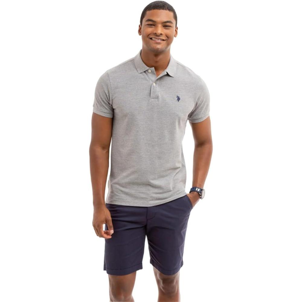 image:imageUS Polo Assn Mens Slim Fit Solid Pique Polo ShirtHeather Gray