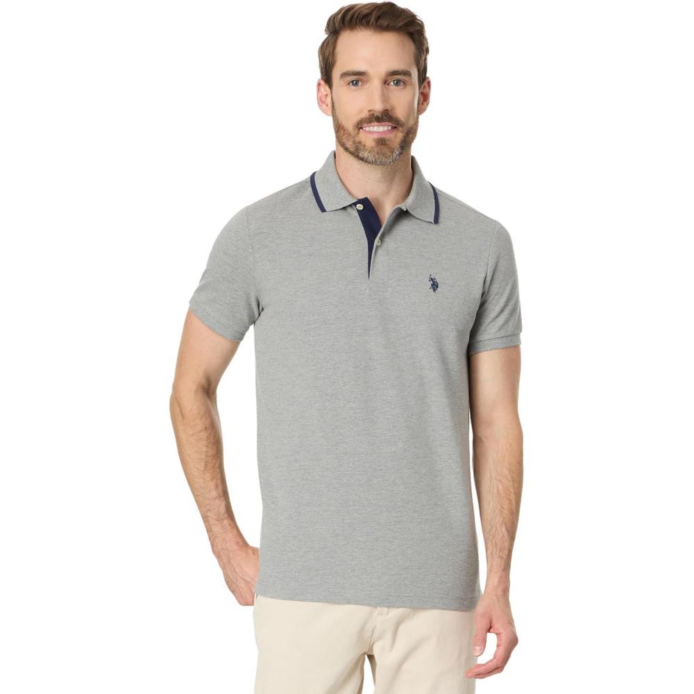image:imageUS Polo Assn Mens Slim Fit Solid Pique Polo ShirtHeather Grey Kjbh