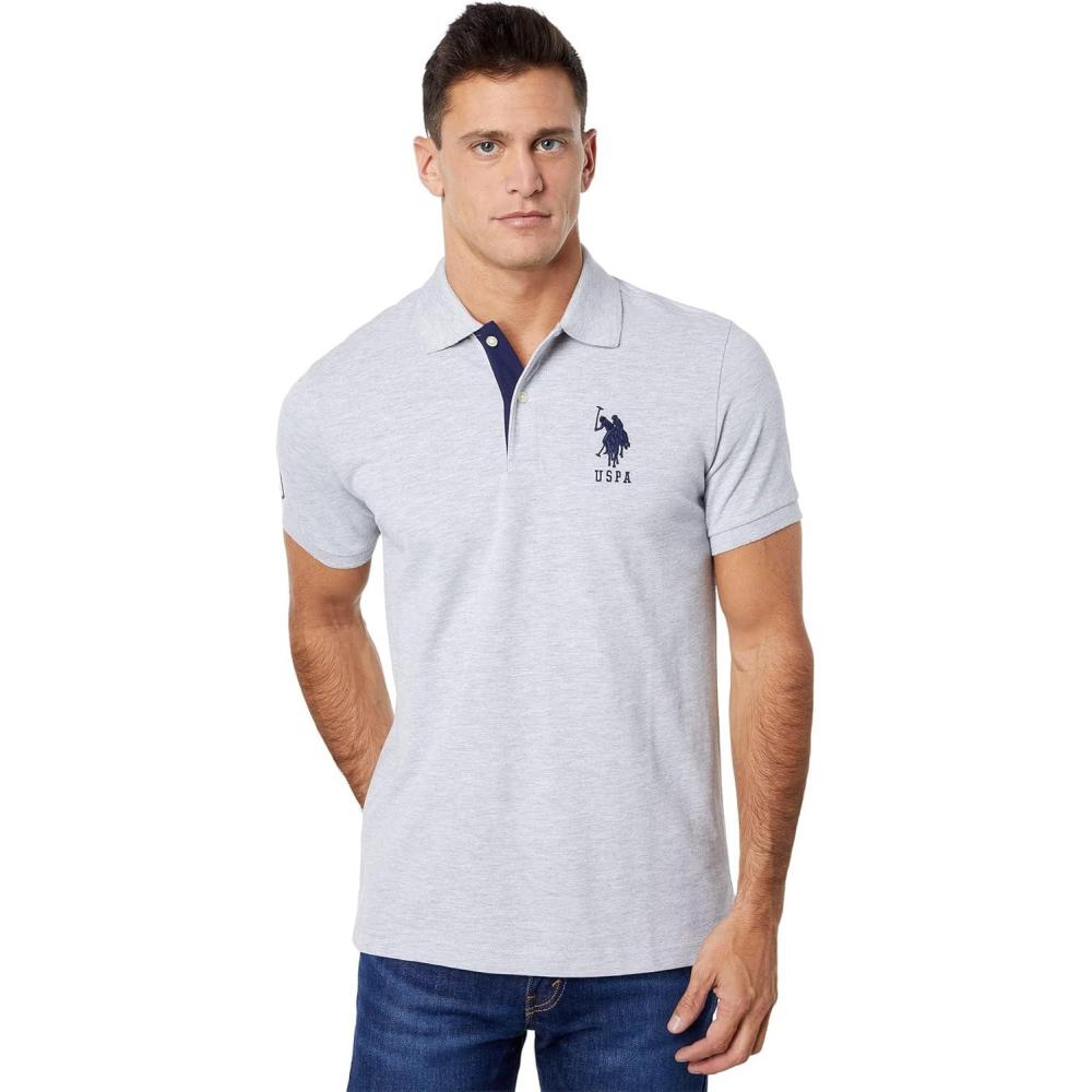 image:imageUS Polo Assn Mens Slim Fit Solid Pique Polo ShirtLight Heather Grey