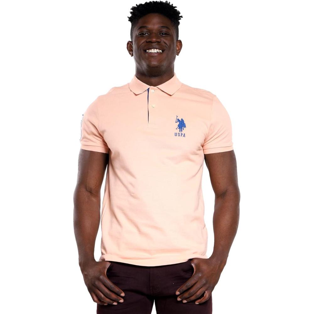 image:imageUS Polo Assn Mens Slim Fit Solid Pique Polo ShirtPeach Nectar