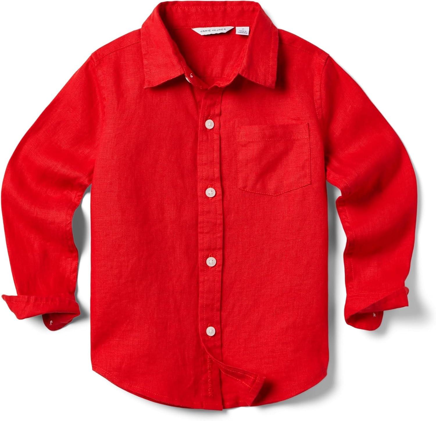 image:imageJanie and Jack Boys Linen Roll Up Shirt ToddlerLittle KidsBig KidsRed