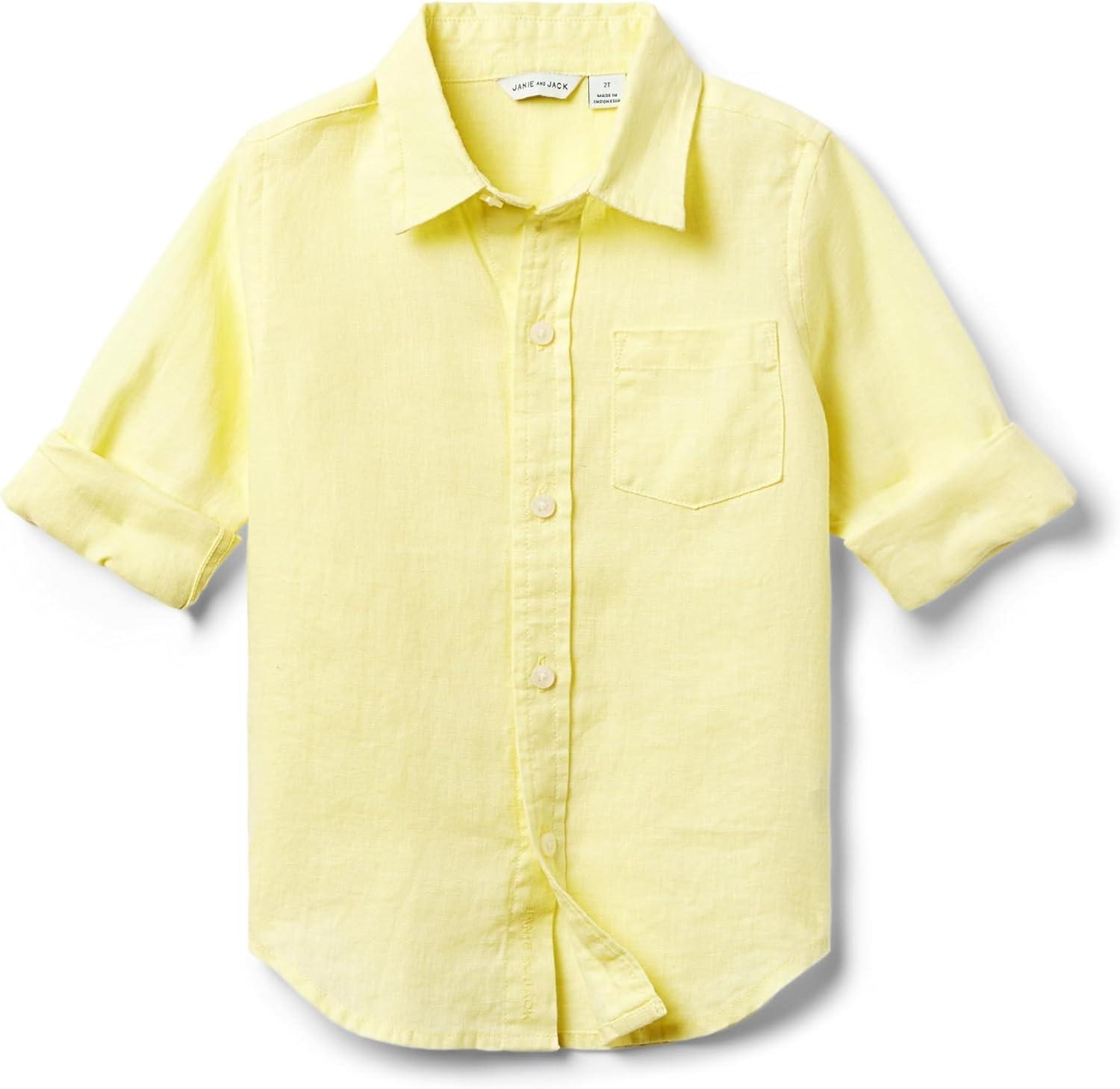 image:imageJanie and Jack Boys Linen Roll Up Shirt ToddlerLittle KidsBig KidsYellow