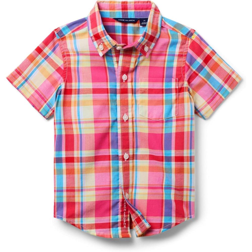image:imageJanie and Jack Boys Boys Madras Pink Plaid Top ToddlerLittle KidBig KidPink 1