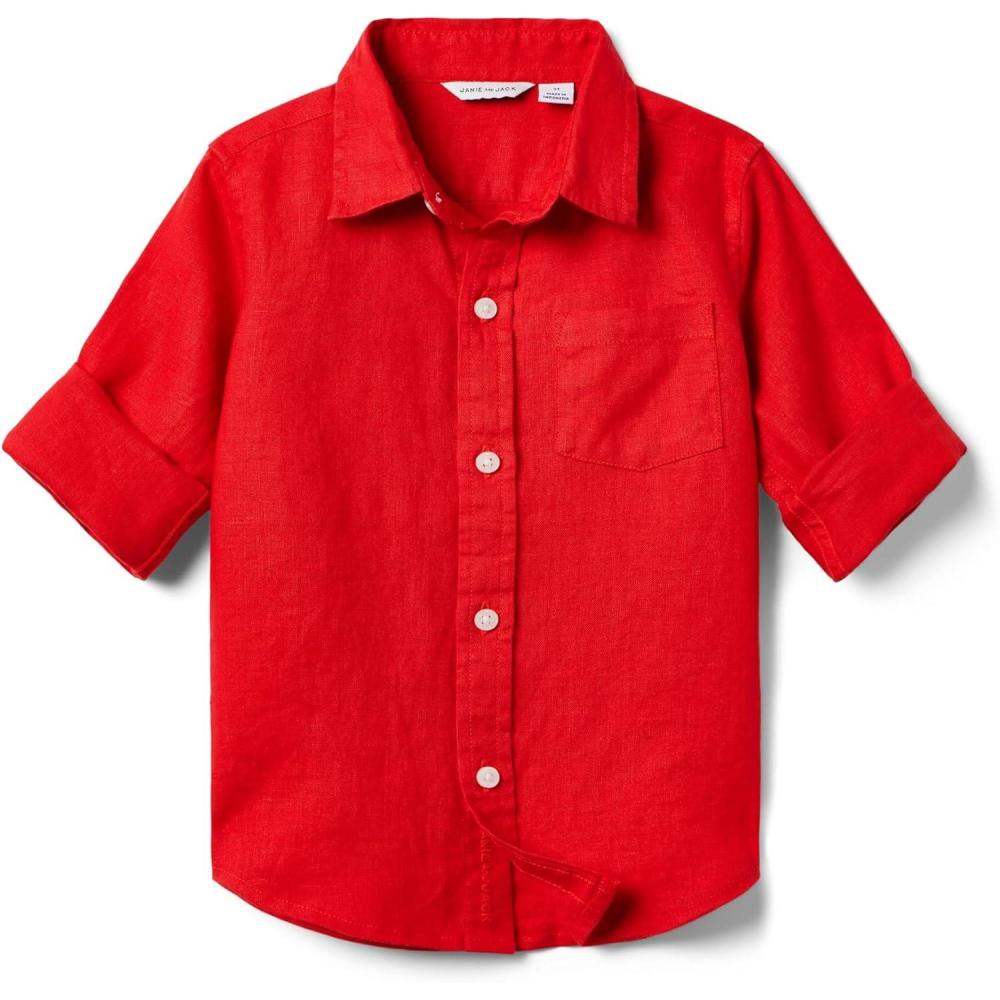 image:imageJanie and Jack Boys Linen Roll Up Shirt ToddlerLittle KidsBig KidsRed