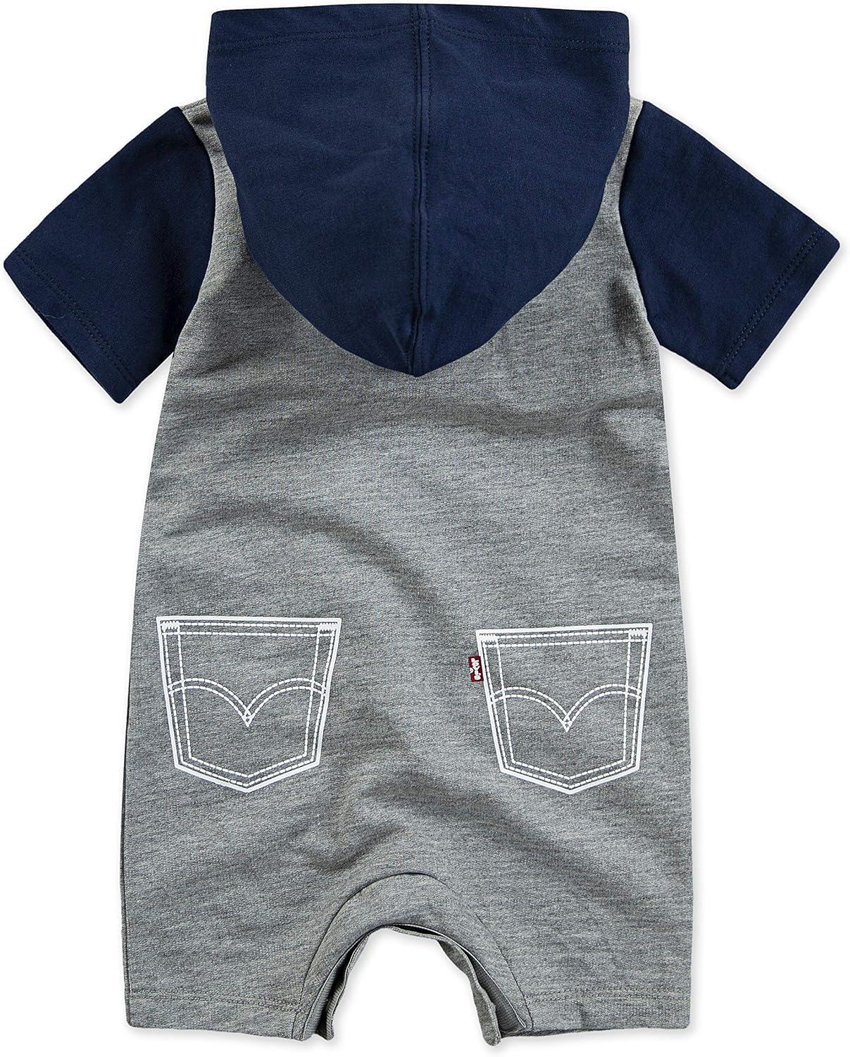 image:imageLevis Baby Boys Short Sleeve Hooded RomperGrey HeatherDress Blues