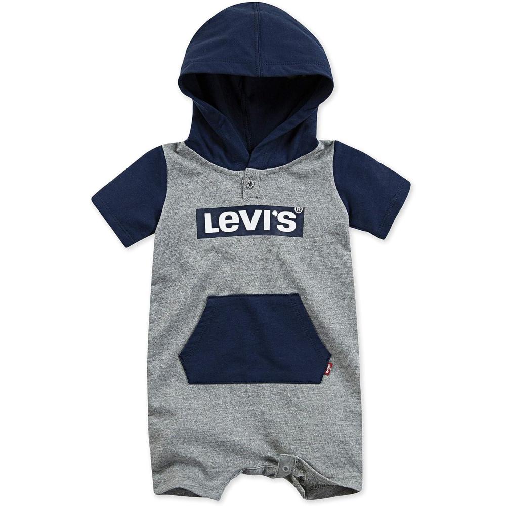 image:imageLevis Baby Boys Short Sleeve Hooded RomperGrey HeatherDress Blues