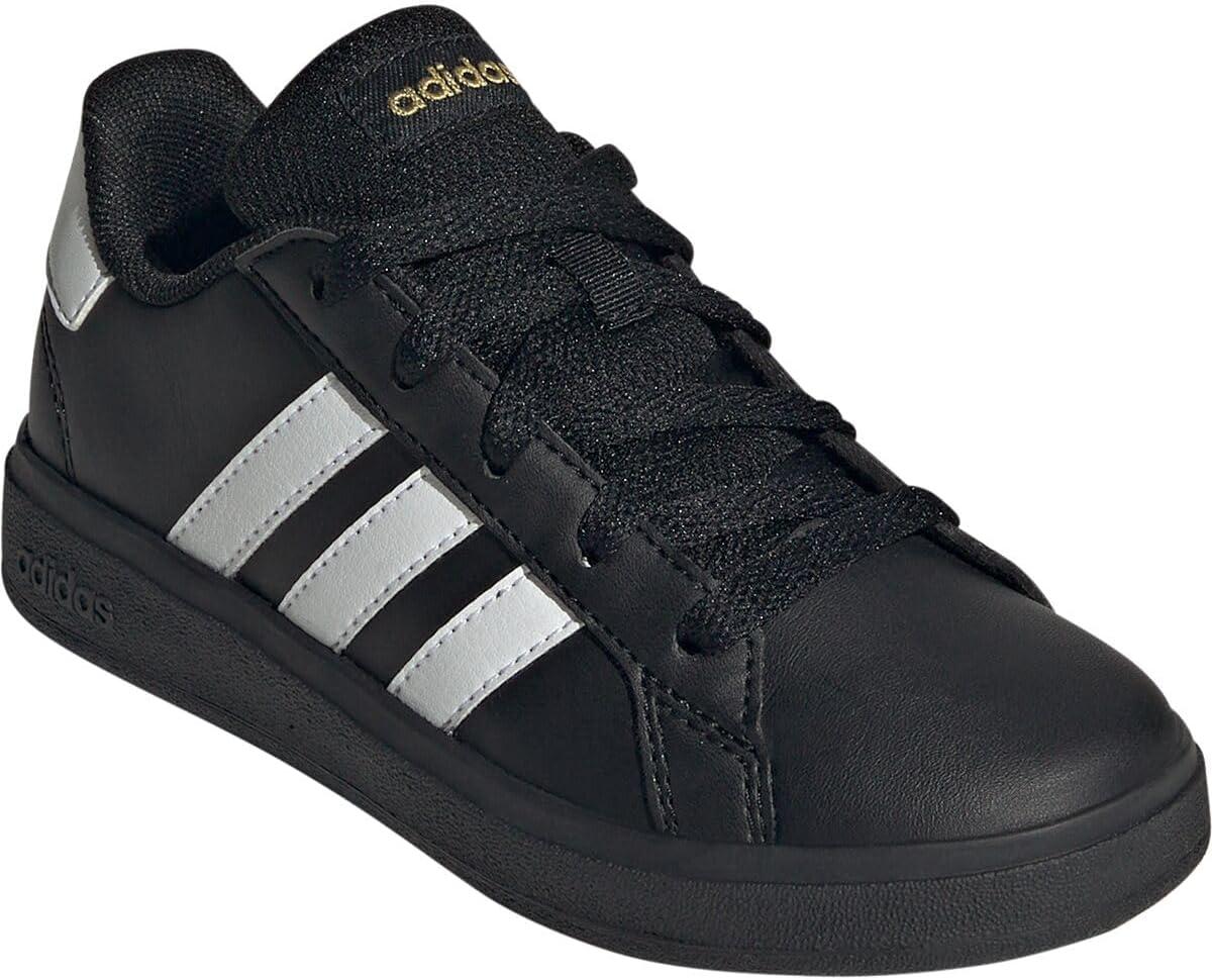 image:imageAdidas UnisexChild Grand Court 20 Elastic Lace ampamp StrapBlackWhiteGold Metallic