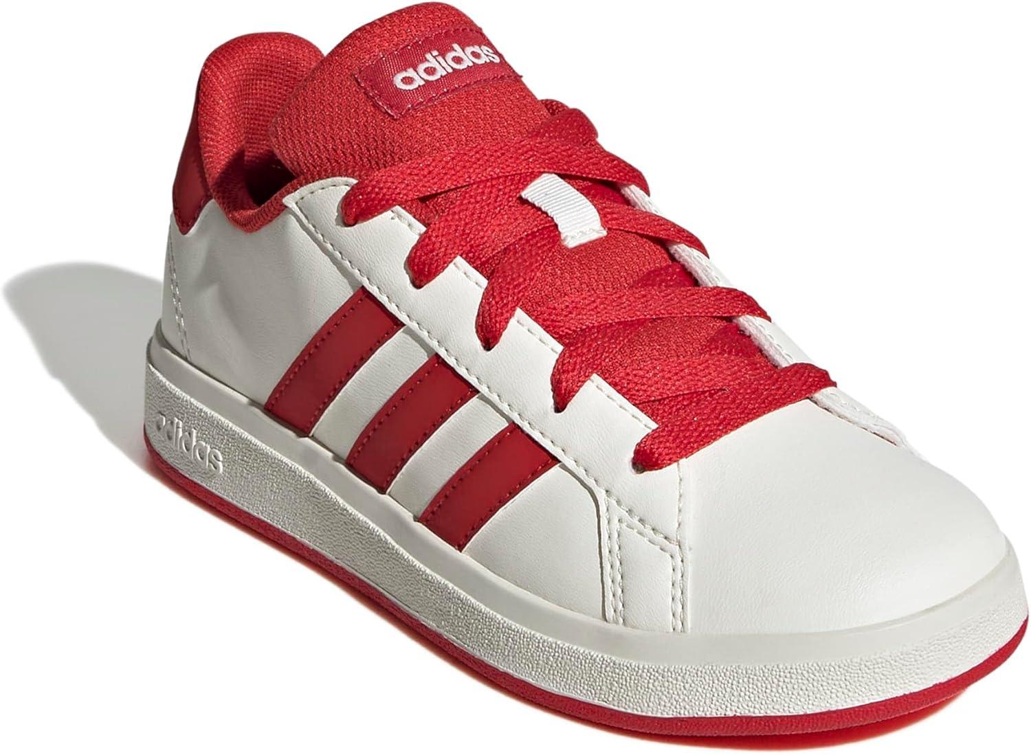 image:imageAdidas UnisexChild Grand Court 20 Elastic Lace ampamp StrapOff WhiteCollegiate RedBlack