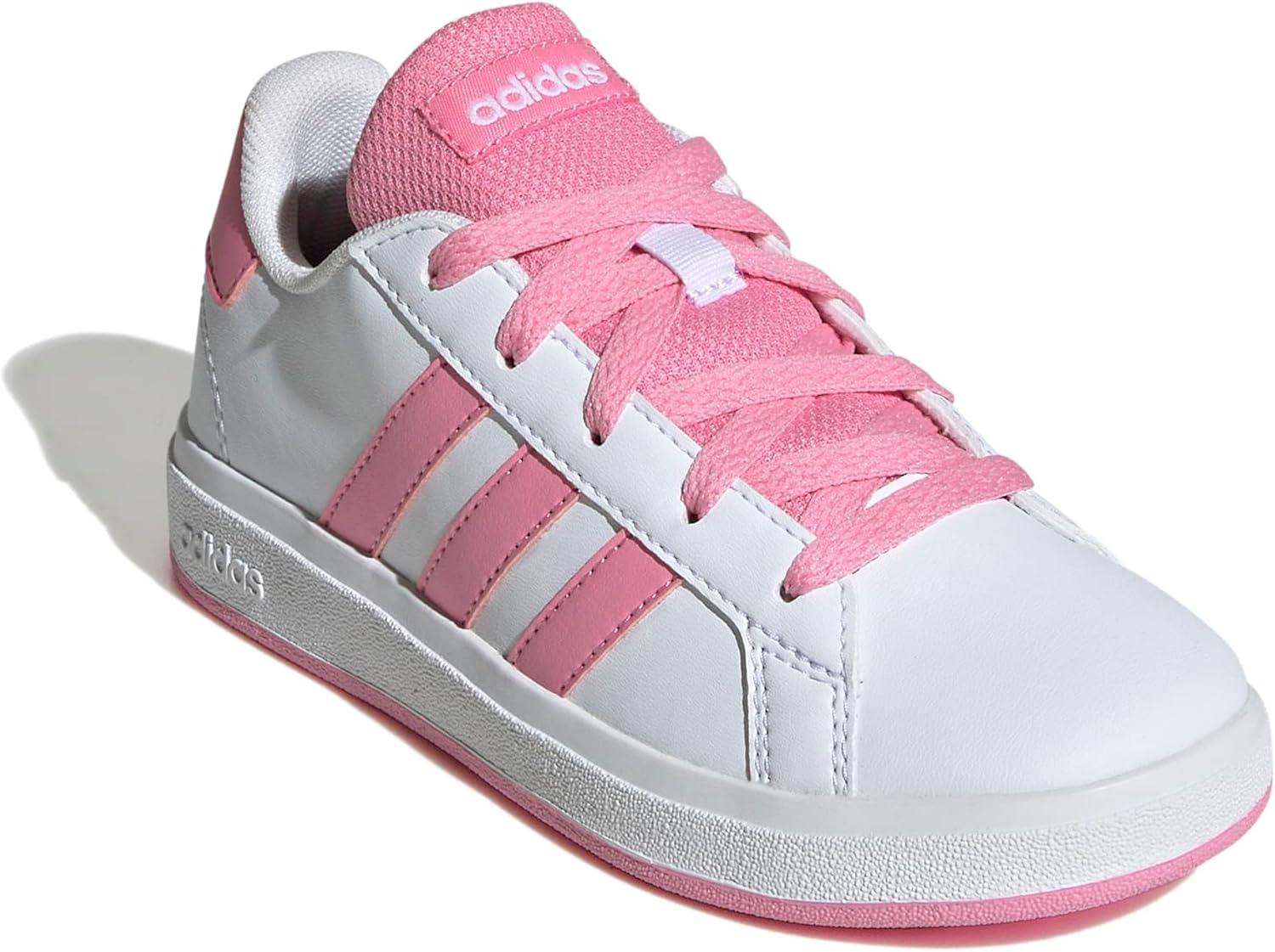 image:imageAdidas UnisexChild Grand Court 20 Elastic Lace ampamp StrapWhiteBliss PinkBlack