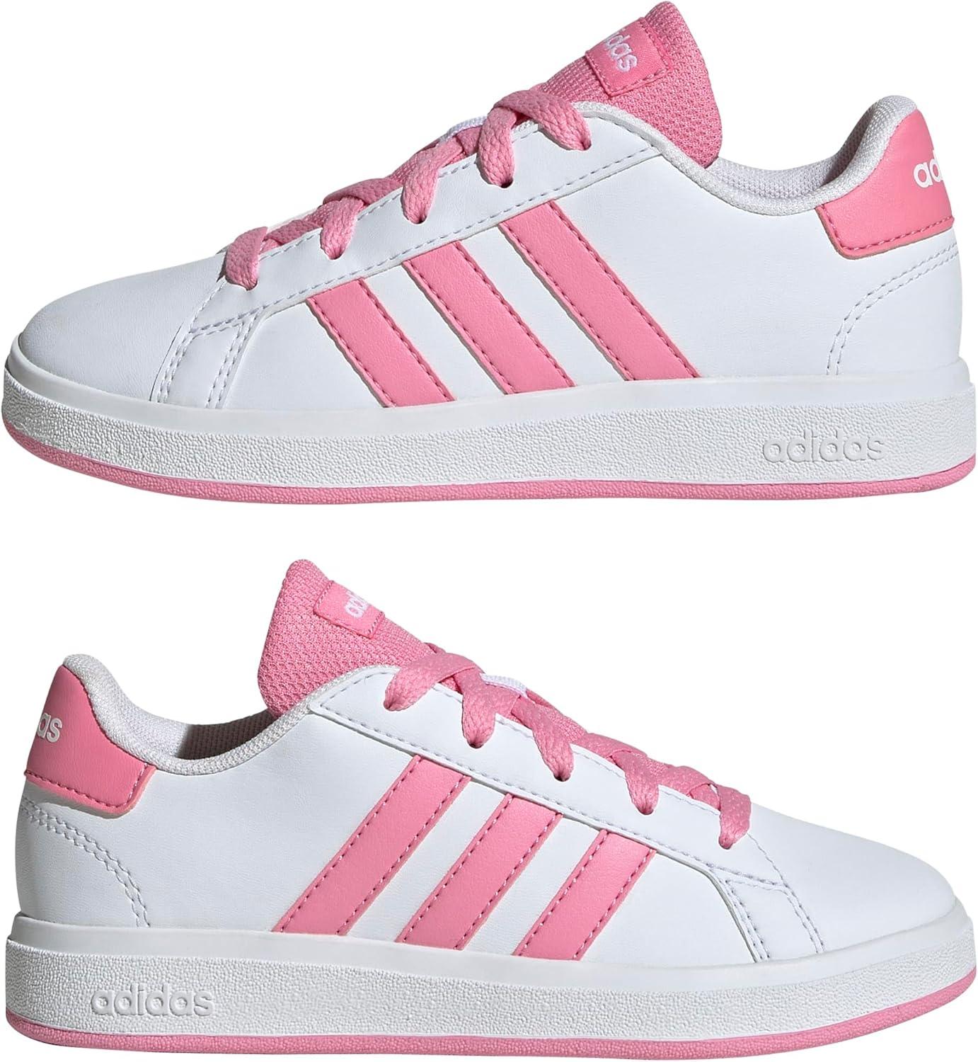 image:imageAdidas UnisexChild Grand Court 20 Elastic Lace ampamp StrapWhiteBliss PinkBlack