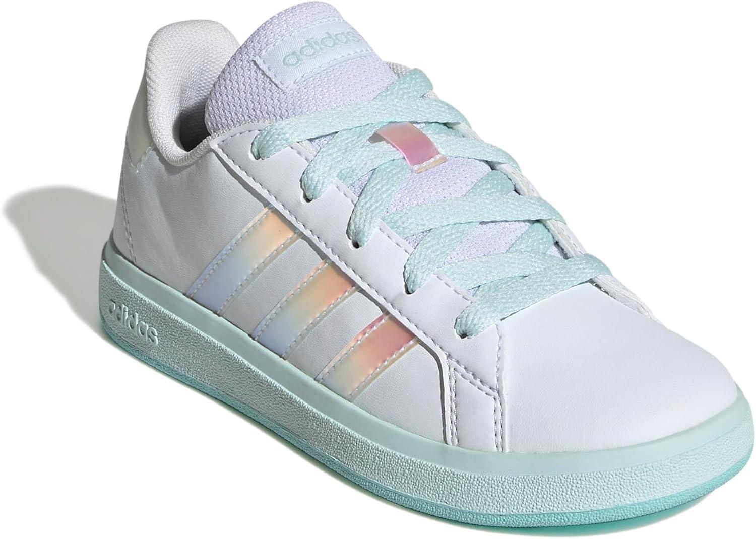 image:imageAdidas UnisexChild Grand Court 20 Elastic Lace ampamp StrapWhiteFlash AquaHalo Mint
