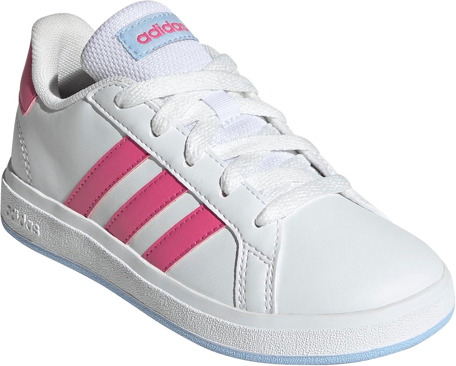 image:imageAdidas UnisexChild Grand Court 20 Elastic Lace ampamp StrapWhitePulse MagentaBlue