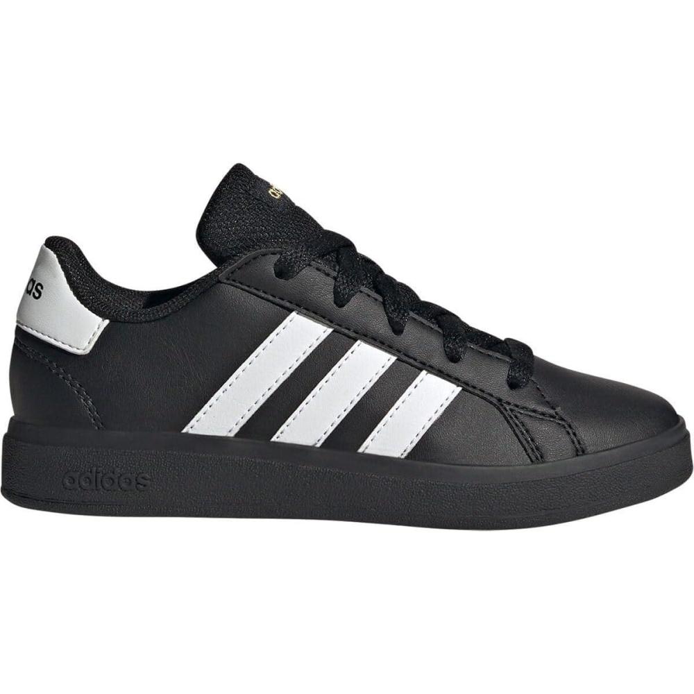 image:imageAdidas UnisexChild Grand Court 20 Elastic Lace ampamp StrapBlackWhiteGold Metallic