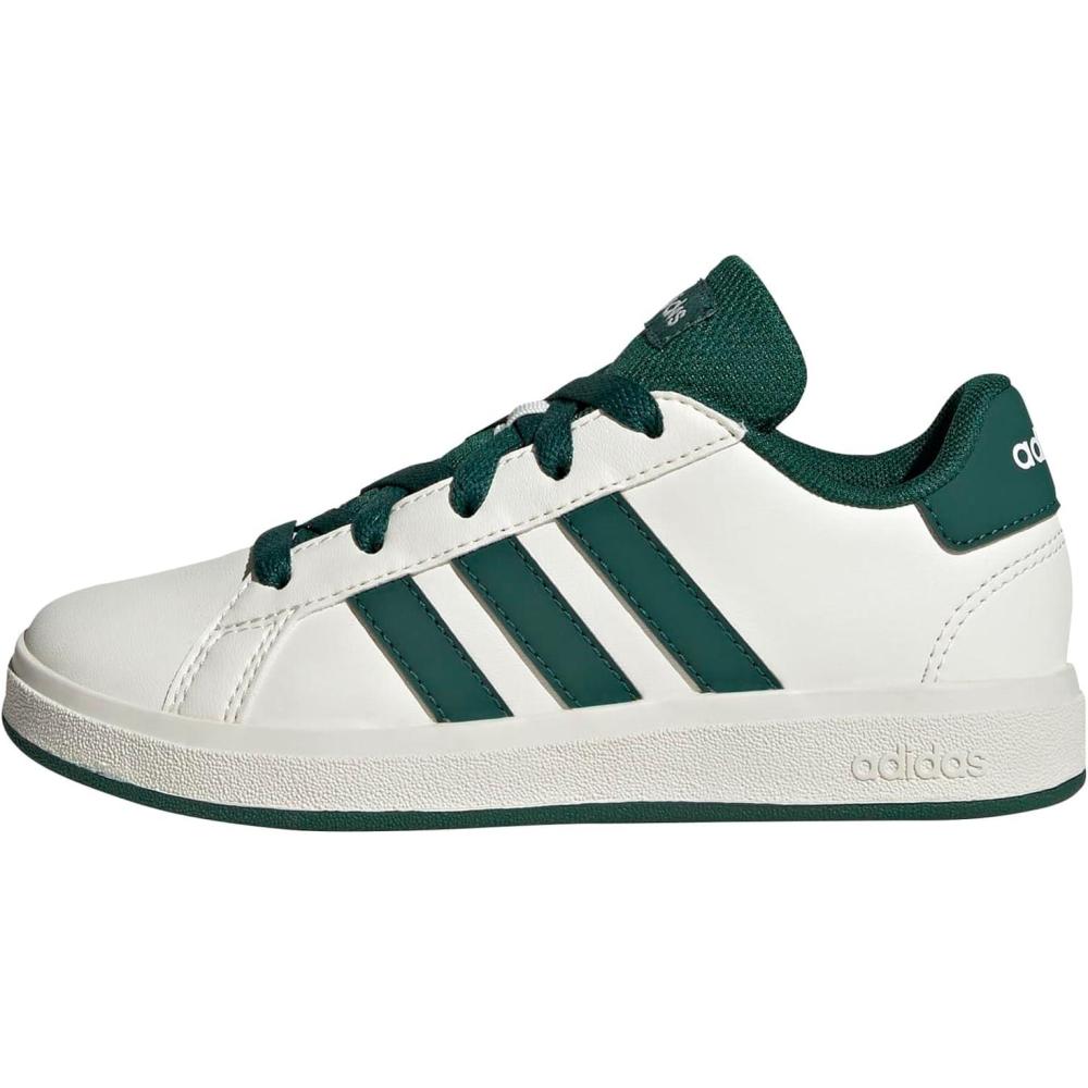 image:imageAdidas UnisexChild Grand Court 20 Elastic Lace ampamp StrapOff WhiteCollegiate GreenBlack